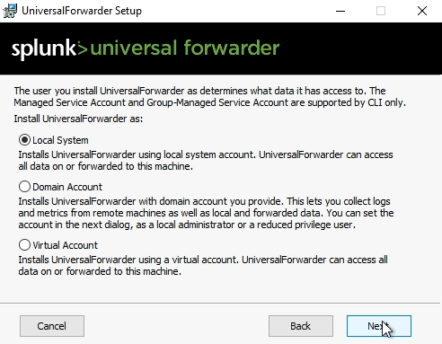 Splunk forwarder account