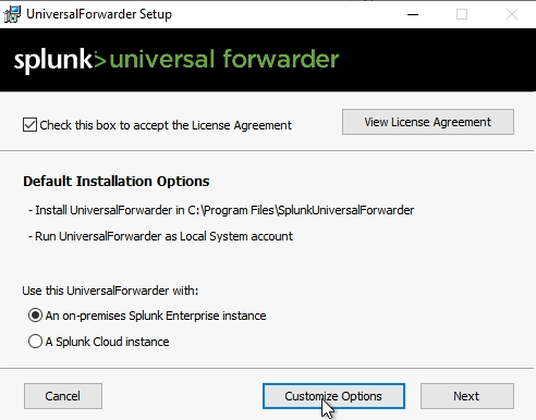 Splunk installer customize options